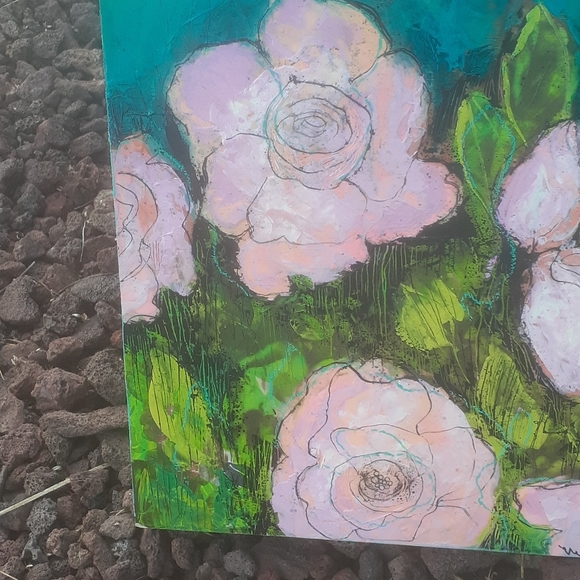 SHABBY PINK ROSES PAINTING Maria Pace Wynters Artist signed - Picture 3 of 3